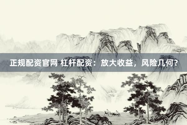 正规配资官网 杠杆配资：放大收益，风险几何？