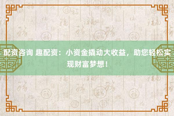 配资咨询 趣配资：小资金撬动大收益，助您轻松实现财富梦想！